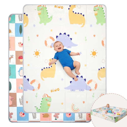 "JoyStone Infant Playmat, 78"" X 70"" Reversible Foam Mat, Non-Toxic, Foldable, Waterproof, Animal Print"