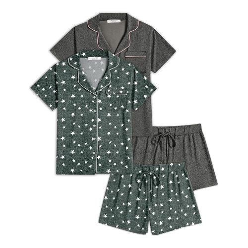 Ekouaer 2 Pack Womens Pajamas Set Button Down Summer Sleepwear Short Sleeve Comfy Pjs Loungewear Set