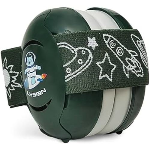 LYSIAN Baby Noise Reduction Earmuffs – Noise Cancelling Headphones for Infants and Kids, Perfect for Travel, Airplanes, Concerts, Fireworks. 25dB Sound Block, Dark Green