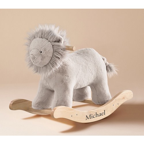 Taupe Lion Plush Nursery Rocker