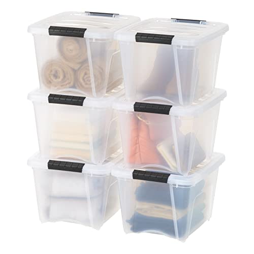 IRIS USA 19 QT Plastic Storage Box with Lid and Latches - 6 Pack - BPA-Free, See-Through Organizing Solution, Durable Nestable Stackable Containers, Secure Pull Handle - Clear