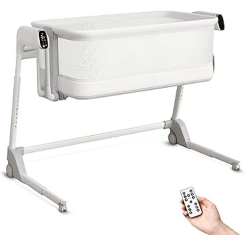 Maydolly Baby Bassinet, Smart Newborn Bassinet with Automatic Cry Detection and Response, Rocking Bassinet with Mattress for Newborns and Toddlers (White