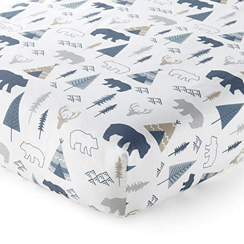 Levtex Baby - Emerson Crib Fitted Sheet - Fits Standard Crib and Toddler Mattress - Animal Toss - Grey, Blue and Tan - Nursery Accessories - 100% Cotton