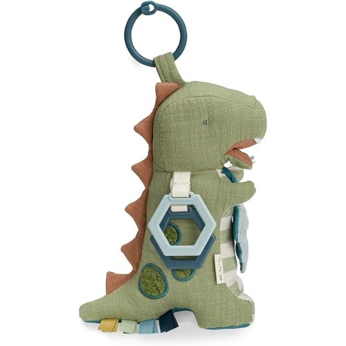 Itzy Ritzy Bitzy Bespoke Link & Love Activity Toy for Stroller - Baby Car Seat Toy for Infants & Up, Features Crinkle Sounds, Clinking Rings, Grosgrain Ribbons & Textured Materials (Dinosaur)