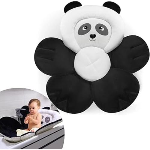 PandaEar Baby Bath Pad for Infant Newborn | Bath Seat Soft Panda Cushion Mat for Sink Bathtub Essentials Shower Gift (Black)