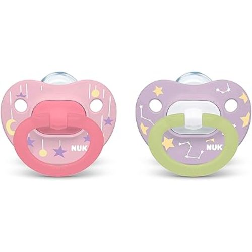 NUK Glow-in-The-Dark Orthodontic Pacifiers, Zebra, 0-6 Month (Pack of 2)