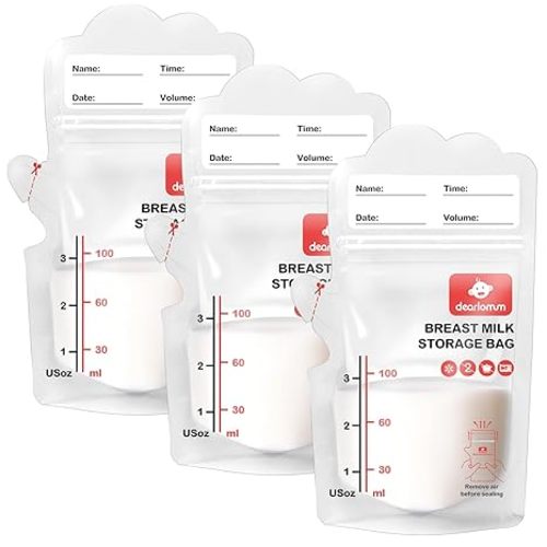 dearlomum BPA-Free Breastmilk Storage Bags - 120 Pcs, 3 Ounce, Self-Standing with Pour Spout, Space-Saving Flat Profile, Ideal for Convenient Breastfeeding and Milk Storage, Refrigeration & Freezing