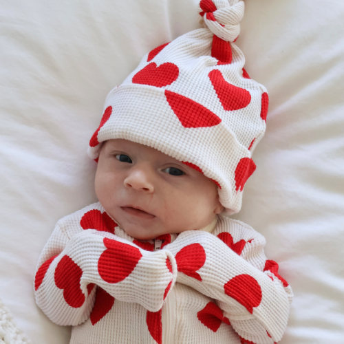 Organic Waffle Knot Beanie, Red Heart