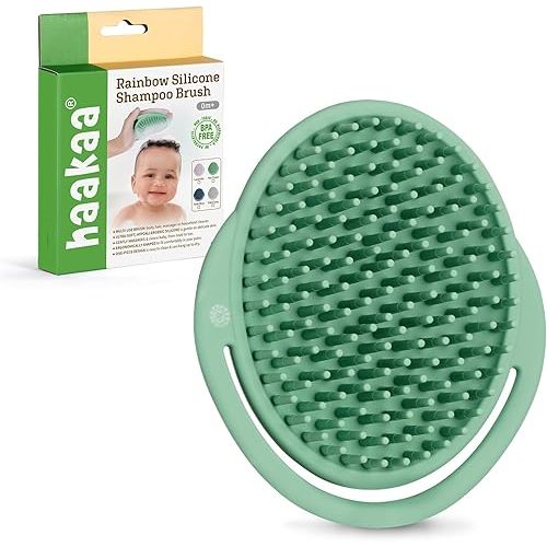 Haakaa Silicone Shampoo Brush - Cradle Cap Brush Comb - Baby Hair Scrubber - Scalp Massager for Newborns & Toddlers - 1pk-Pea Green