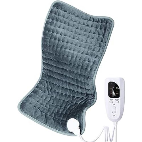 Electric Heating pad for Back/Shoulder/Neck/Knee/Leg Pain Relief, 6 Fast Heating Settings, Auto-Off, Machine Washable, Moist Dry Heat Options, Extra Large 12"x24"(Gray)