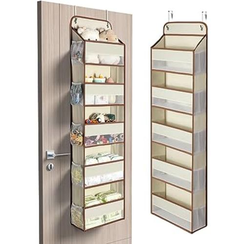 Yecaye 1 Pc 5 Tier Over the Door Organizer with 15 Pockets | 44lb Load Over the Door Storage | No Sagging Closet Organizers and Storage | Versatile Nursery Hanging Organizers for Home Dorm - Beige