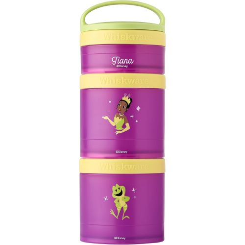 Whiskware Disney Princess and the Frog, Stackable Snack Containers for Kids, 3 Stackable Snack Cups for School or Travel, Formula and Cupholder Friendly, Tiana