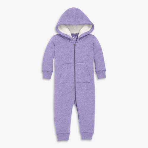 Baby teddy fleece-lined zip romper - Heather iris / 0-3