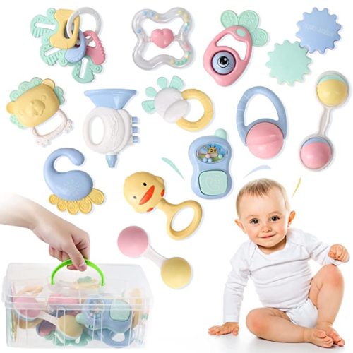 13PCS Baby Rattles 0-6 Months, Baby Teething Toys with Storage Case, Infant Toys 0-3-6-12 Months, Baby Girl Toys, Best Newborn Gift for Babies Boy Girl