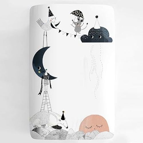 Mini Crib Sheet, Pack n Play or Playard Crib Sheet by Rookie Humans: 100% Cotton Sateen. Use as a Photo Background for Your Baby Pictures. Fits Mini Crib Size (38x24 inches) (Moon's Birthday)