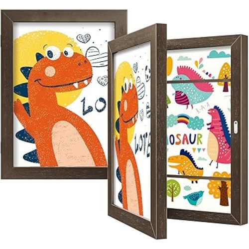 BAIJIALI Brown Art Frames for Kids Artwork - Front Opening Holds 150 Drawings, 3D Crafts - 2 Packs 8.5x11 with mat or 9x12 without Mat