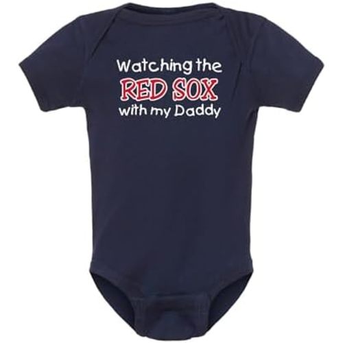 Curiositees Watching the Red Sox with My Daddy Baby Boy Bodysuit Outfit - Navy