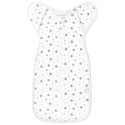 ANYEDDE Baby Swaddle - 3-Month, Gray Stars Transitional Swaddle Sack with Removable Cuffs and 2-Way Zipper