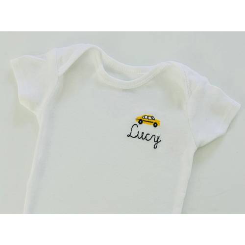 Taxicab Embroidered Personalized Baby Onesie, Size 3-6M