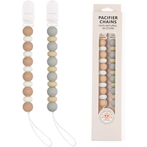 Pacifier Clips, 2PCS Silicone Soother Clips, BPA Free Pacifier Clip Pacifier Holder for Newborn Baby Boy Girl Gifts (C-Grey)