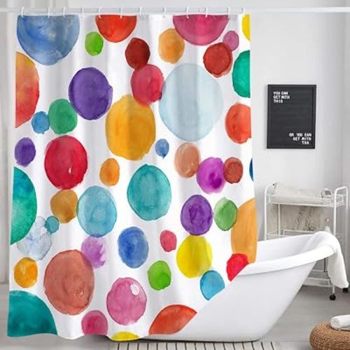 Colorful Polka Dot Shower Curtain for Kids Bathroom