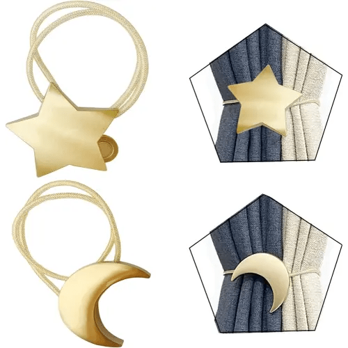 Magnetic Curtain Tiebacks Clips (1pc Moon +1pc Star)