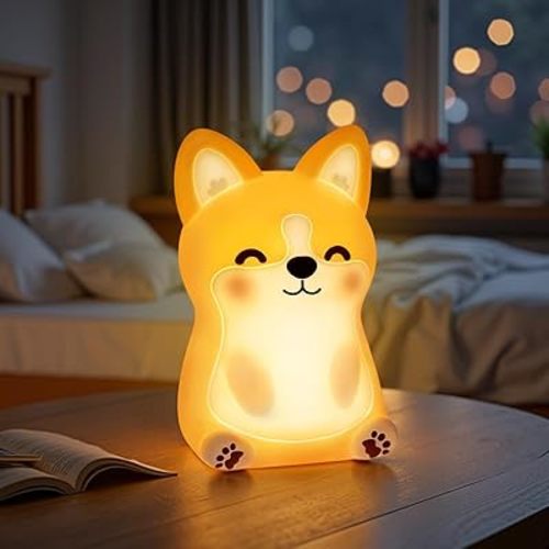 Huggwaii Corgi Dog Night Light for Kids, 3 Brightness Levels Silicone Nursery Dog Lamp, 30 Min Timer&Rechargeable Cute Puppy Kids Night Light for Bedroom,Corgi Gifts for Boys,Baby Room Decor