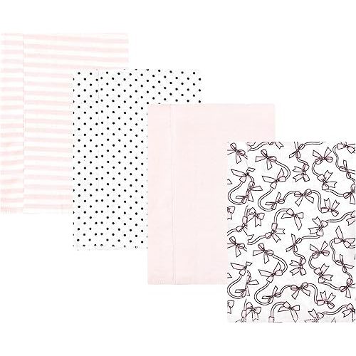 Hudson Baby Unisex Baby Cotton Flannel Burp Cloths, Pink Bows 4 Pack, One Size