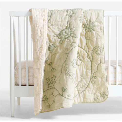 Personalized Raphaela Green Seascape Organic Cotton Baby Crib Quilt by Jake Arnold