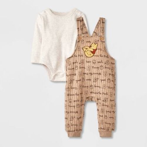 Baby 2pc Disney Winnie The Pooh Long Sleeve Bodysuit & Overalls Set - Tan 0-3M