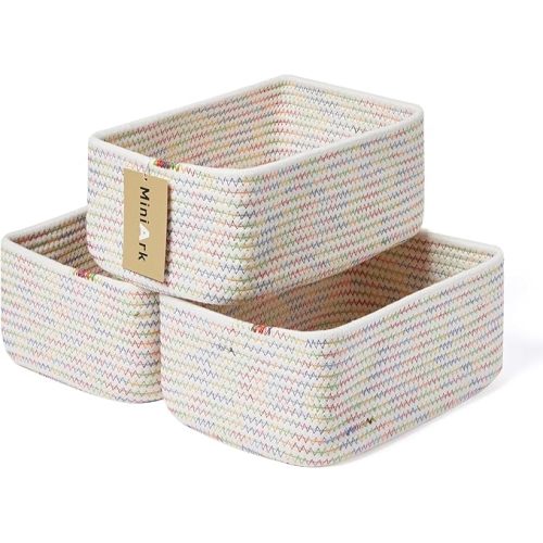 Shelf Storage Baskets for Organizing | Closet Organizer Bins | Small Baskets | Toy Basket | Cute Decorative Basket | Cube Storage Bin | Woven Rope Basket | 11.5×7.5×4.7” | 3 Packs Rainbow