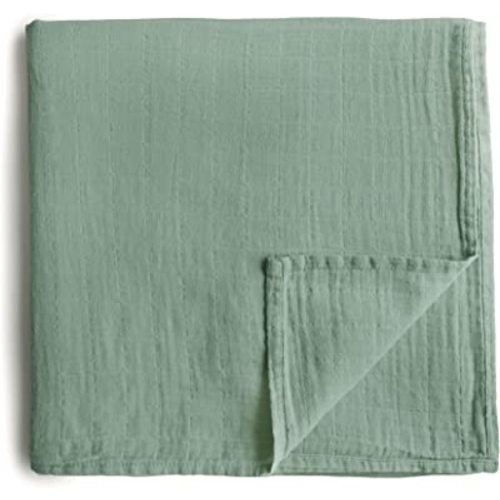 mushie Muslin Baby Swaddle Blanket | 100% Organic Cotton (Roman Green)