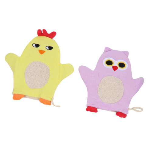 Bath Gloves 2 Pcs Baby Body Rubbing Mitts Shower Supplies Towel Animal Child Toddler Cotton