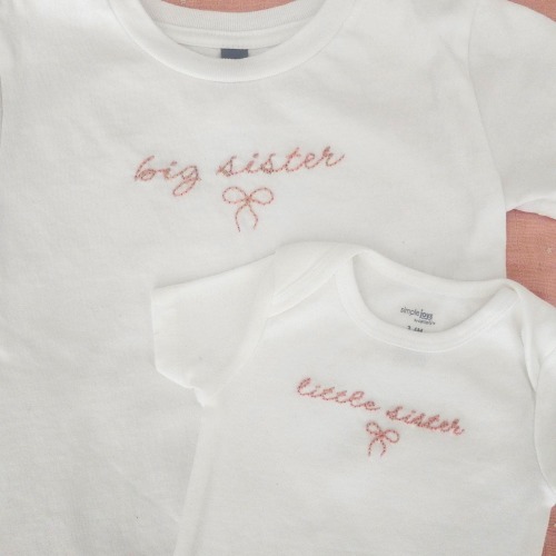 Hand embroidered big sister t shirt pregnancy announcement promoted to big sister family matching shirts