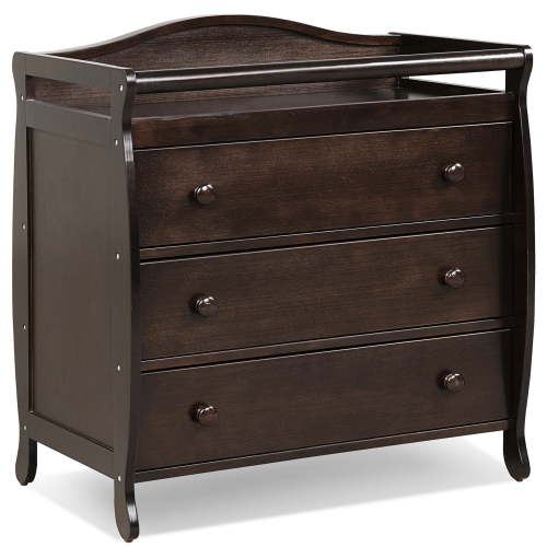 Costway 3 Drawer Baby Changing Table Infant Diaper Changing Station Wood with Safety Belt Brown
