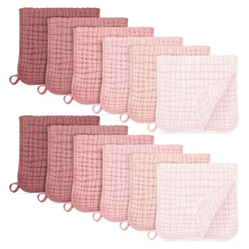 Muslin Burp Cloths for Baby 100% Cotton Burping Cloths for Boys Girls Large 20''X10'' Extra Soft and Absorbent 12 Pack - Gradient Pink