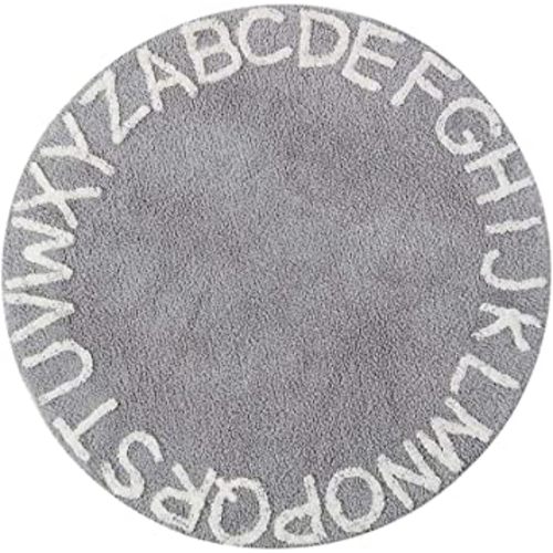 Round Kids Playroom ABC Rug - Soft Alphabet Nursery Rug for Bedroom - Playtime Collection, Learning & Game Carpet for Classroom, Best Shower Gift for Infant Toddlers (47", Grey White)
