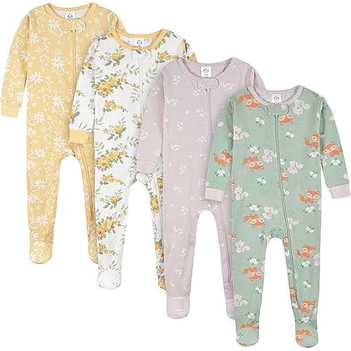 Gerber Baby Girls' 4-Pack Footed Pajamas