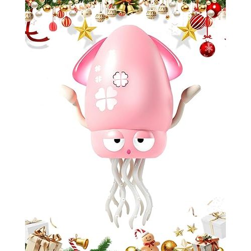 Pbooo Magic Dancing Octopus Toy, Electric Crawling with LED Lights and Music, Rechargeable Music Squid Baby Toy for 3-6 Year Olds, Tummy Time and Toddler Walking Toy, Birthday Gift, Light Pink