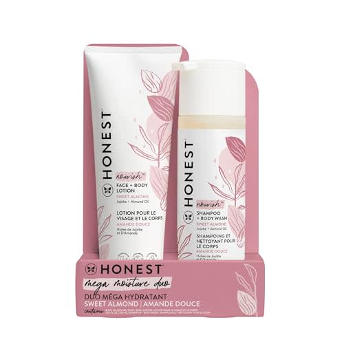 The Honest Company 2-in-1 Cleansing Shampoo and Body Wash Face Lotion Bundle Gentle for Baby Naturally Derived Sweet Almond Nourish 18.5 fl oz