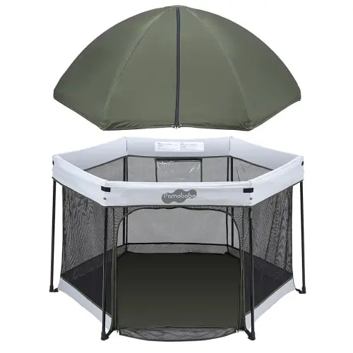 Pamo Babe Baby Playpen with Sun Protection Canopy - Indoor & Outdoor Play Yard for Babies and Toddlers - Baby Tent with Zipper Door