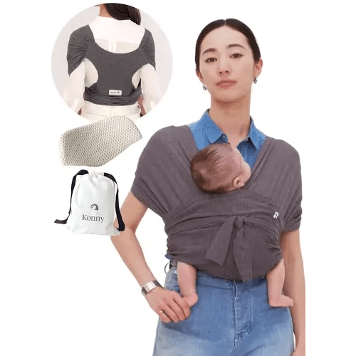 Konny New and Improved Baby Carrier Flex SoftBreeze(Includes Head Support) - Adjustable, Easy to Wear and Wrap Baby Sling, Perfect for Newborn Babies Essentials up to 44 lbs (M-4XL) - Charcoal