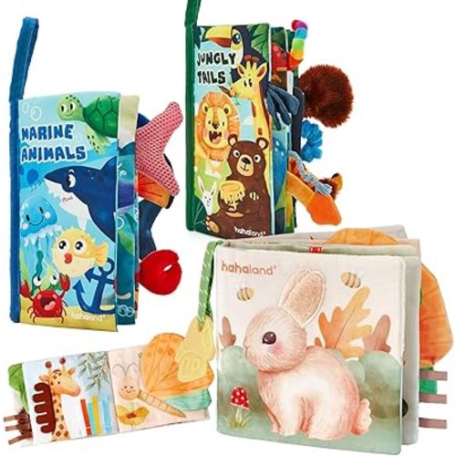 hahaland Baby Books 0-6 Months,Tummy Time Sensory Baby Toys 6 to 12 Months Touch Feel Book Textured Animals Mirror & Crinkle Paper Christmas Stocking Stuffers for Boys Girl 0 3 6 9 12 Months