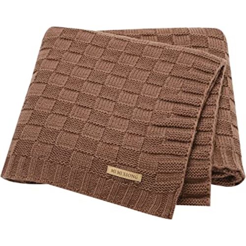 LAWKUL Baby Blankets Knit Cable Babe Blanket Soft Airy Newborn Infant Receiving Swaddling Brown Neutral Crib Stroller 40"x30"