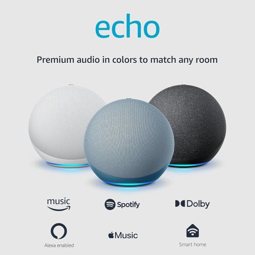 Amazon Echo (newest model), Alexa speaker with premium sound, Ideal for large bedrooms, living rooms and kitchens, Twilight Blue