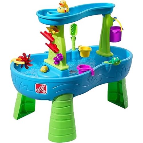 Step2 Rain Showers Splash Pond Water Table, Kids Water and Sand Activity Sensory Playset, Summer Outdoor Toys, 13 Piece Water Toy Accessories, For Toddlers 1.5+ Years Old, Blue & Green