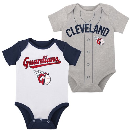 Infant Cleveland Guardians White/Heather Gray Two-Pack Little Slugger Bodysuit Set