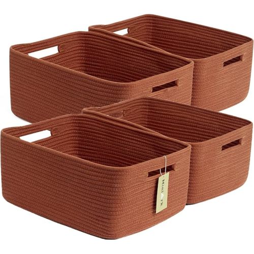 Large Storage Baskets for Organizing, Closet Shelf Baskets for Clothes Blanket Towels, Baby Nursery, Toy Bins Box, Woven Rope Baskets, 17 x 13 x 7.5”, 4 Packs Oxide Red