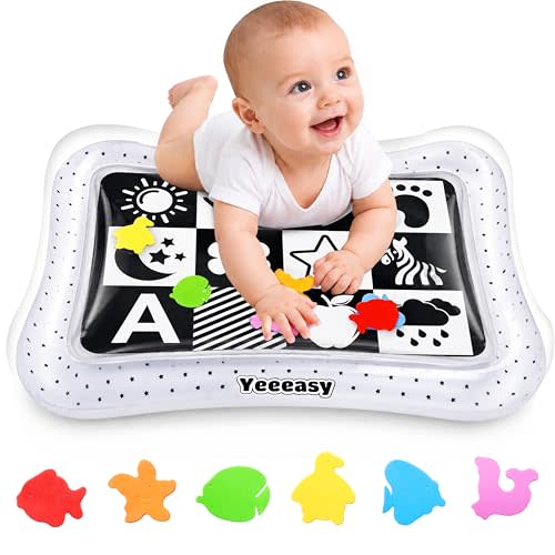Yeeeasy Tummy Time Water Mat丨Inflatable Tummy Time Water Play Mat for Babies, Infants and Toddlers 3 to 24 Months Promote Development Toys Baby Toys Essentials and Gifts, Black and White