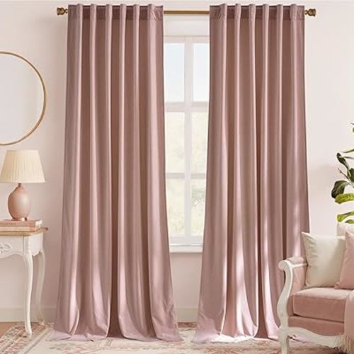 NICETOWN Dusty Pink Velvet Curtains 84" Length for Girl Nursery - Soft and Thick Window Treatments Elegant Home Decor for Farmhouse Style Thermal Insulated Blackout, 52" Wide, 2 PCs
